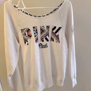 Long Sleeve PINK Crewneck Sweatshirt- White